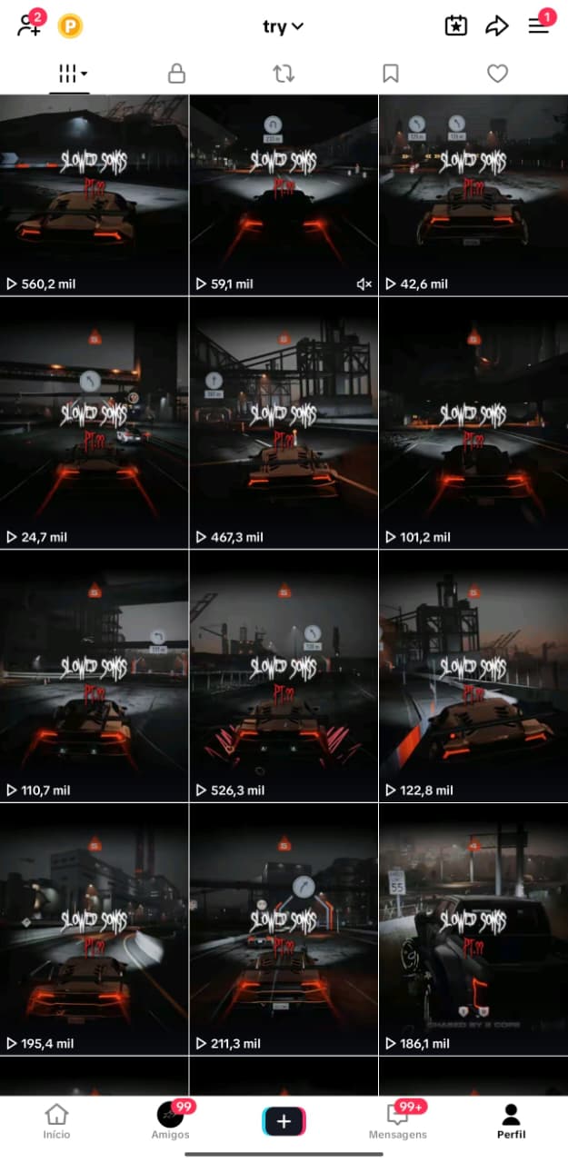 TikTok profile feed showing video view counts